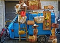 Wicker baskets , women`s hats and bags made of straw