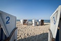 Wicker beach chair at Baltic sea Royalty Free Stock Photo