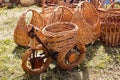 Wicker bicycle on the grass. Baskets, beautiful