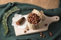 Wicker bowl full of black beans Royalty Free Stock Photo