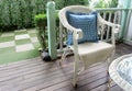 Wicker or Cane chairs. Rattan chair set in outdoor living garden Royalty Free Stock Photo