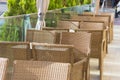 Wicker chairs on the hotel`s terrace, Hersonissos, Greece