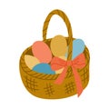 Easter basket filled with colorful pastel eggs