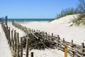 Wicker fences on the beach for the detention of sand movement and the reduction of man made effects Royalty Free Stock Photo