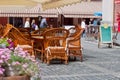 Wicker furniture at the outdoor cafe Royalty Free Stock Photo