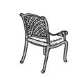 Wicker garden chair sketch. Outdoor street cafe furniture. Vector hand drawn illustration isolated on white background. Side rear