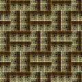 Wicker gold 3d greek vector seamless pattern. Braided surface ornament. Greek key meanders geometric background. Modern