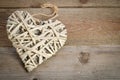 Wicker heart handmade on a wooden base