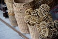 Wicker market Rattan basket.Rattan or bamboo handicraft hand made from natural straw basket. Royalty Free Stock Photo