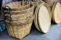 Wicker market Rattan basket.Rattan or bamboo handicraft hand made from natural straw basket. Royalty Free Stock Photo