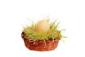 Wicker nest with organic egg on a white background Royalty Free Stock Photo