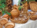 Wicker objects, baskets, bottles for sale Royalty Free Stock Photo