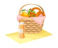 Wicker Picnic Basket or Hamper Full with Foodstuff Vector Illustration Royalty Free Stock Photo