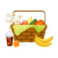 Wicker Picnic Basket or Hamper Full with Foodstuff Vector Illustration Royalty Free Stock Photo