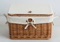 Wicker picnic basket with a rectangular shape, featuring a natural brown weave. The basket is Royalty Free Stock Photo