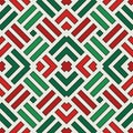Wicker seamless pattern. Basket weave motif. Christmas traditional colors geometric background with overlapping stripes. Royalty Free Stock Photo
