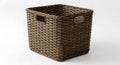 Wicker Storage Basket Brown Rectangular Bin with Handles on White Background Royalty Free Stock Photo