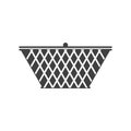 Wicker storage basket with lid. Vector drawing on blank background. Isolated black and white silhouette. Royalty Free Stock Photo