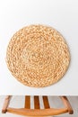 Wicker straw stand and chairin titchen. View from above. Flat lay, top view minimal social media template