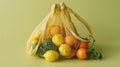 wicker string bag for fruits and vegetables. Ecological bag, eco food packaging made from recyclable materials. Royalty Free Stock Photo