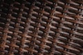 Wicker texture in dark brown tones. Bound stripes made of artificial plastic material