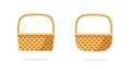 Wicker weave basket or rustic picnic bag collection set vector flat cartoon icon isolated clipart