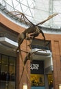 Wicker work winged dragons suspended in the central stairwell of the Victoria Shopping Centre in Belfast, Northern Ireland