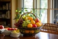 Wicker-woven Fruit basket dining room. Generate Ai Royalty Free Stock Photo