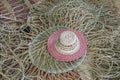 Wickerwork hat and mat texture made from dry sedge background.Closeup surface texture of hand made craft work. Royalty Free Stock Photo