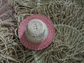 Wickerwork hat and mat texture made from dry sedge background.Closeup surface texture of hand made craft work. Royalty Free Stock Photo