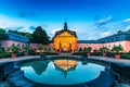 Wickrath Castle near MÃÂ¶nchengladbach is illuminated at the blue hour