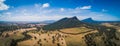 Wide aerial panorama of Mount Abrupt and surroundings.