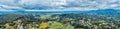 Wide aerial panorama of scenic rural landscape. Royalty Free Stock Photo