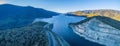 Wide aerial panorama of Talbingo Reservoir.