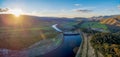 Wide aerial panorama of Tumut river.