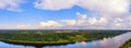 Wide aerial panoramic landscape of Volhov river, Russia