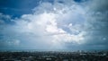 Wide aerialshot. Storm tropical clouds at day time. Formation of a thunderstorm front.