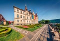 Wide angl photo of morning cityscape of Sighisoara with Sighisoara City Hall Royalty Free Stock Photo