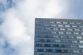 Wide angle abstract background view of steel light blue high rise commercial building skyscraper made of glass exterior Royalty Free Stock Photo