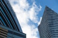 Wide angle abstract background view of steel light blue high rise commercial building skyscraper made of glass exterior Royalty Free Stock Photo