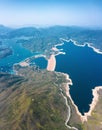 Wide angle aerial view of high island reservoir, far south eastern part of Sai Kung Peninsula, Hong Kong Royalty Free Stock Photo