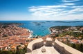 Wide angle aerial view of Hvar city and the bay from the Spanish Royalty Free Stock Photo