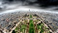 Wide angle aerial view of Paris skyline as seen from top of Eiffel Tower Royalty Free Stock Photo
