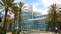 Wide angle of Anaheim Convention Center with beautiful palms