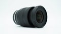 Wide angle camera lens lying isolated on a white background