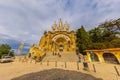 Wide angle capture of the entrance of the Temple of the Sacred Heart of Jesus at the peak of the Parc Tibidabo at Barcelona, Spain