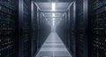 Modern Data Center Aisle with Blinking Server Racks Royalty Free Stock Photo