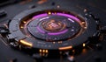 Futuristic quantum processor in glowing circular design