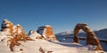 Wide angle of Delicate Arch in Winter