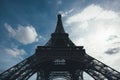 Wide angle of Eiffel tower over blue sky Royalty Free Stock Photo